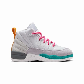 Pace Maker perforated upper Air Jordan 12 Retro "White Vapor Green" Pre-School