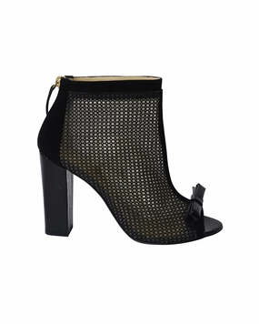 Moschino Open-Toe Mesh Ankle Boots in Black Suede Open Toe