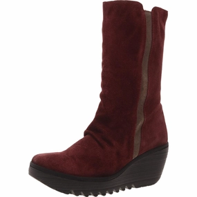 Dance Edge Leather Material Yemy 408 Womens Zipper Suede Mid-Calf Boots