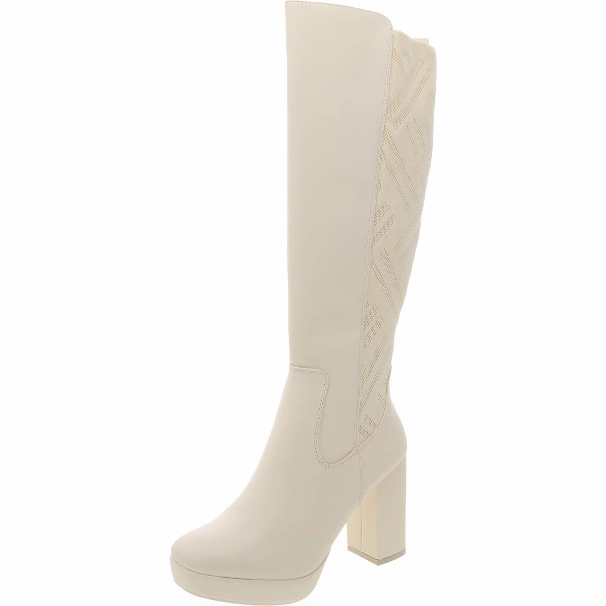 Elisenda Womens Zipper Faux Leather Knee-High Boots Weather Ready