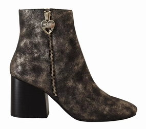 MY TWIN Leather Block Heels Ankle Boots Zipper Women's Shoes (Pre-Owned) Water-resistant Indie Core