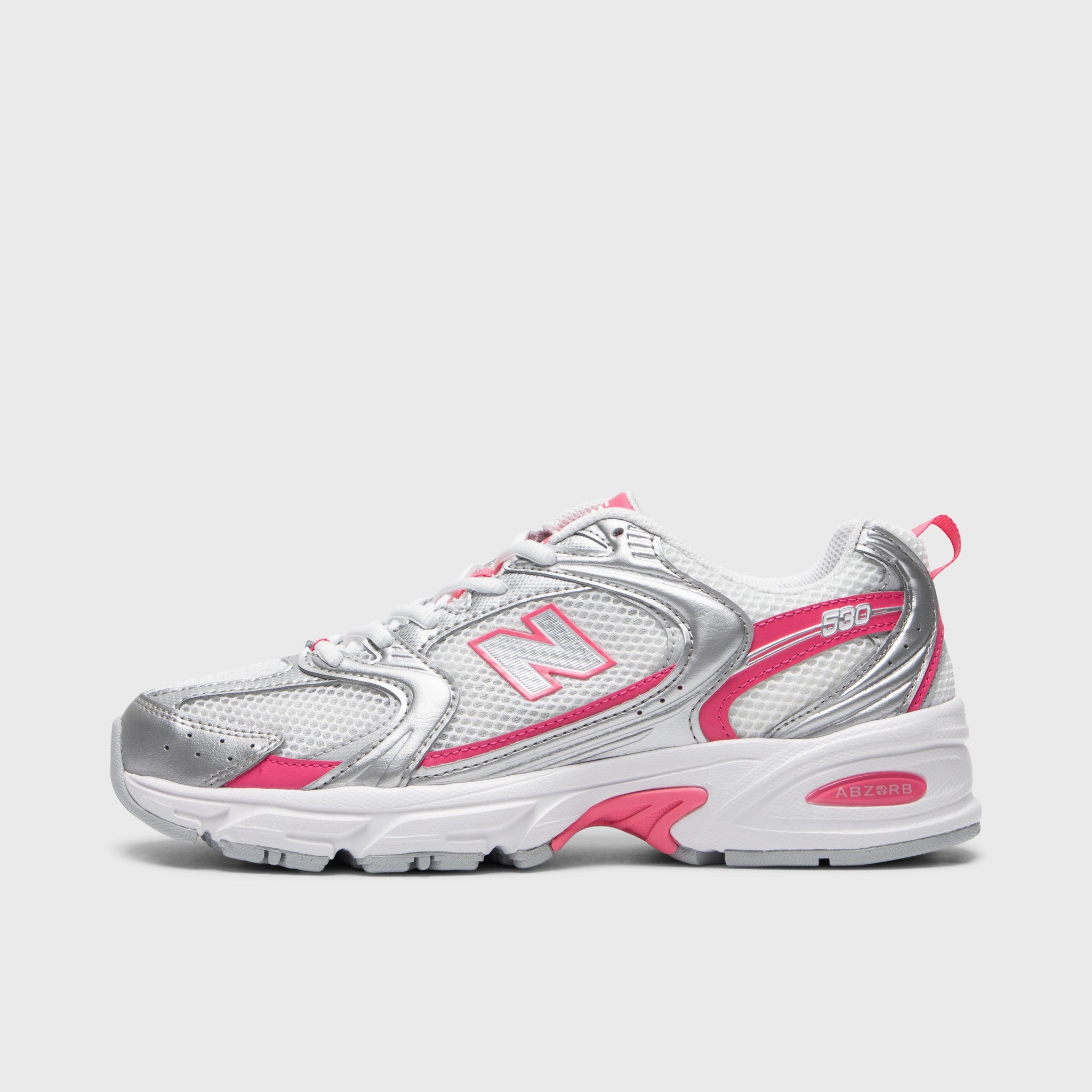 New Balance 530 Silver Metallic / Dragon Berry Fast Steps leather running shoes