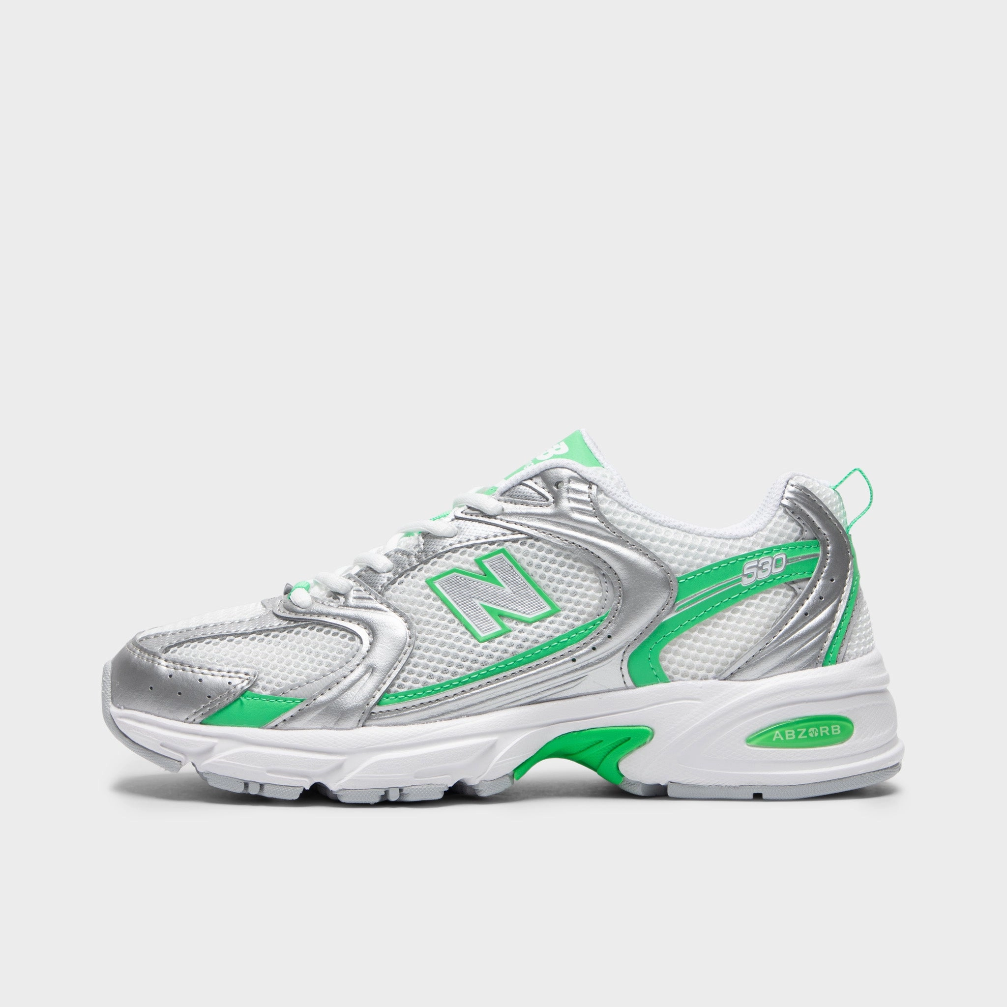 New Balance 530 Silver Metallic / Green Apple Lightweight Material
