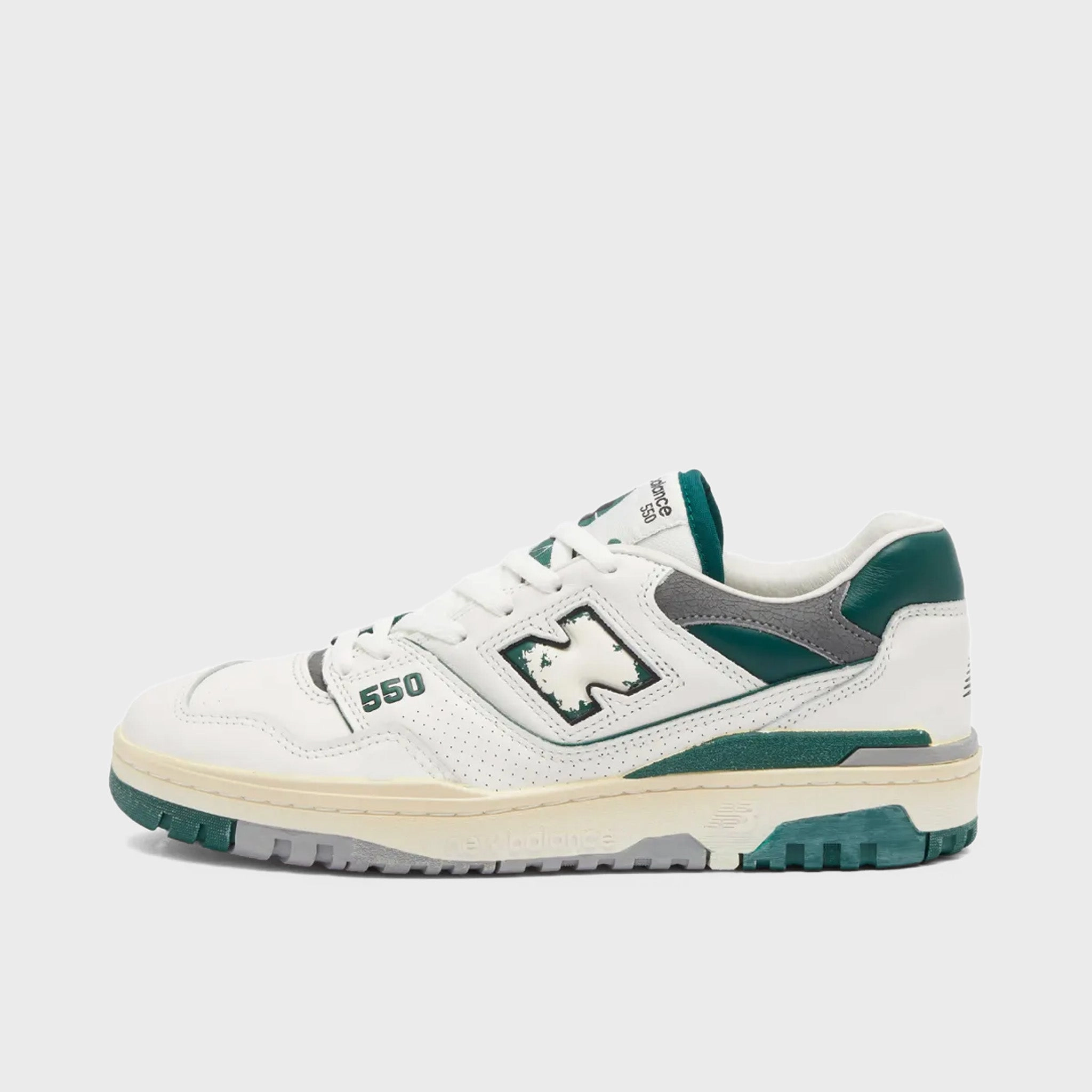 New Balance 550 Sea Salt / Marsh Green Lockdown Heel Counter Minimalist Design