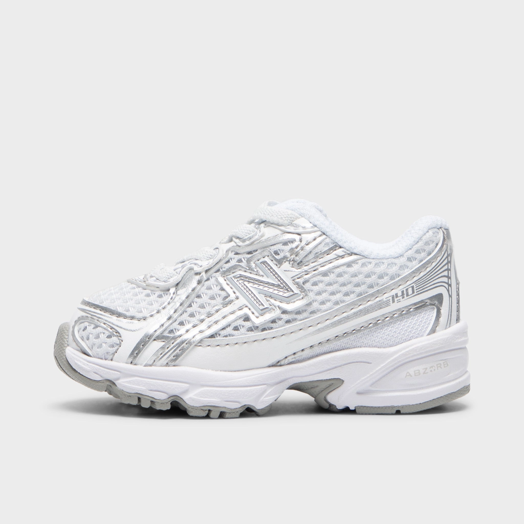 New Balance Infants' 740 White / Silver Metallic Breathable Layer running with a maximalist style