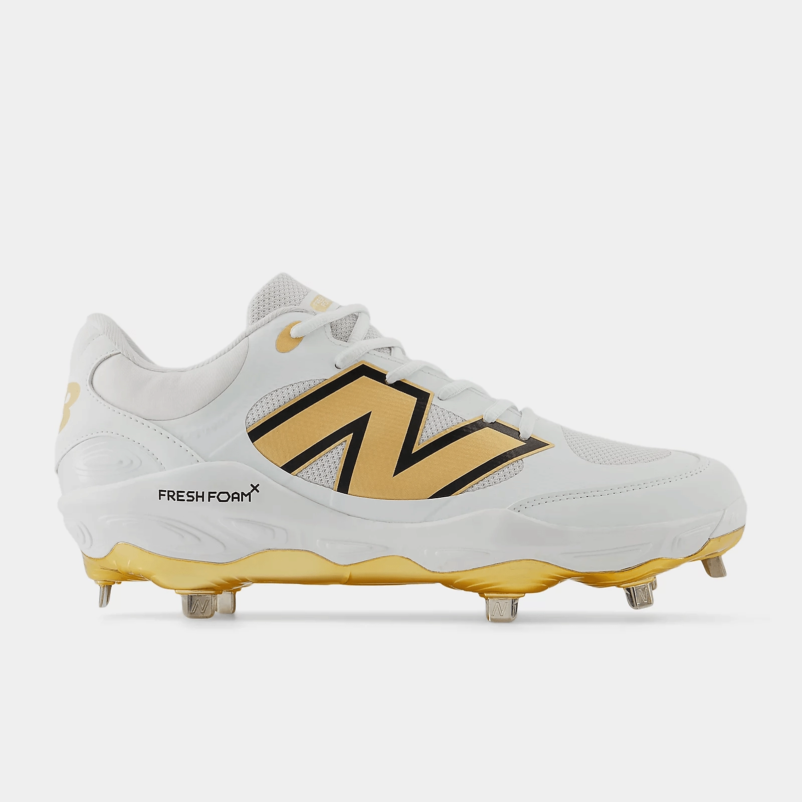 Easy To Clean New Balance Men's Fresh Foam X 3000 v7 Metal Baseball Cleats - White/Gold - L3000GS7
