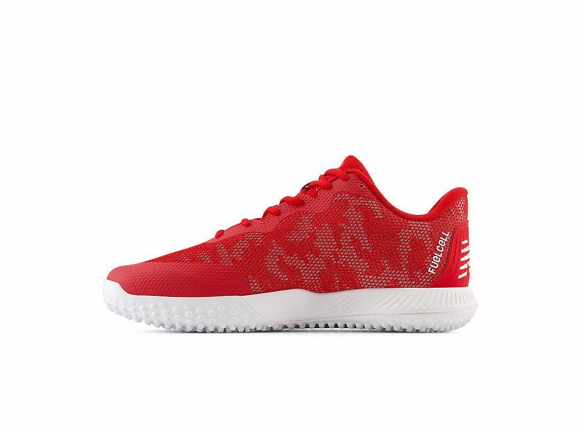 fashion - forward shoe intention New Balance Men's FuelCell 4040 V7 Turf Baseball Shoes - Team Red / White - T4040TR7