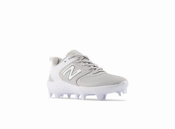 New Balance Women's Fresh Foam Velo V3 Molded Softball Cleats - Grey with White - SPVELOG3 banked track running option