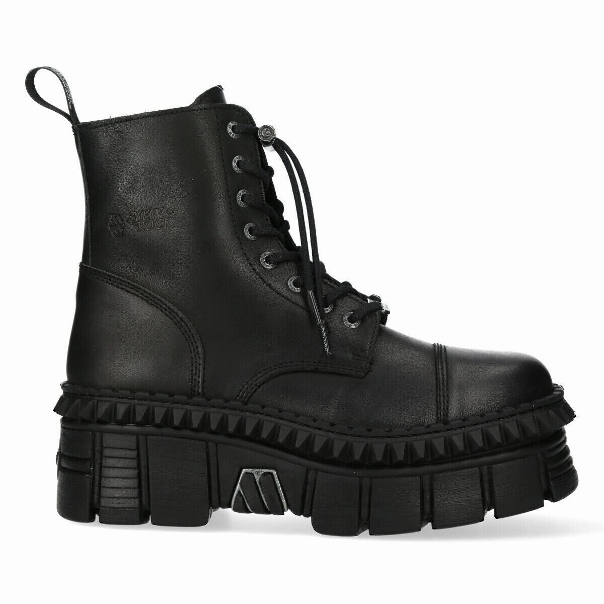 New Rock Black Leather Boots-WALL083CCT-S6 Winter Footwear Secure Closure