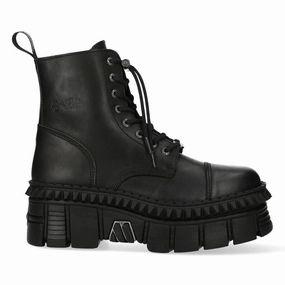 New Rock Black Leather Boots-WALL083CCT-S6 Winter Footwear Secure Closure