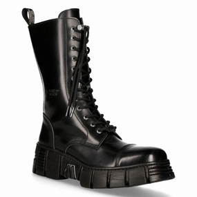 New Rock Black Leather Mid-Calf Tower Biker Boots-M-WALL127N-C1 Quick Drying Hiking Trails