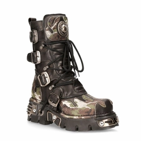 New Rock Flame Accented Camouflage Leather Biker Boots- M-591-S15 Ultimate Comfort Cold   Resistant