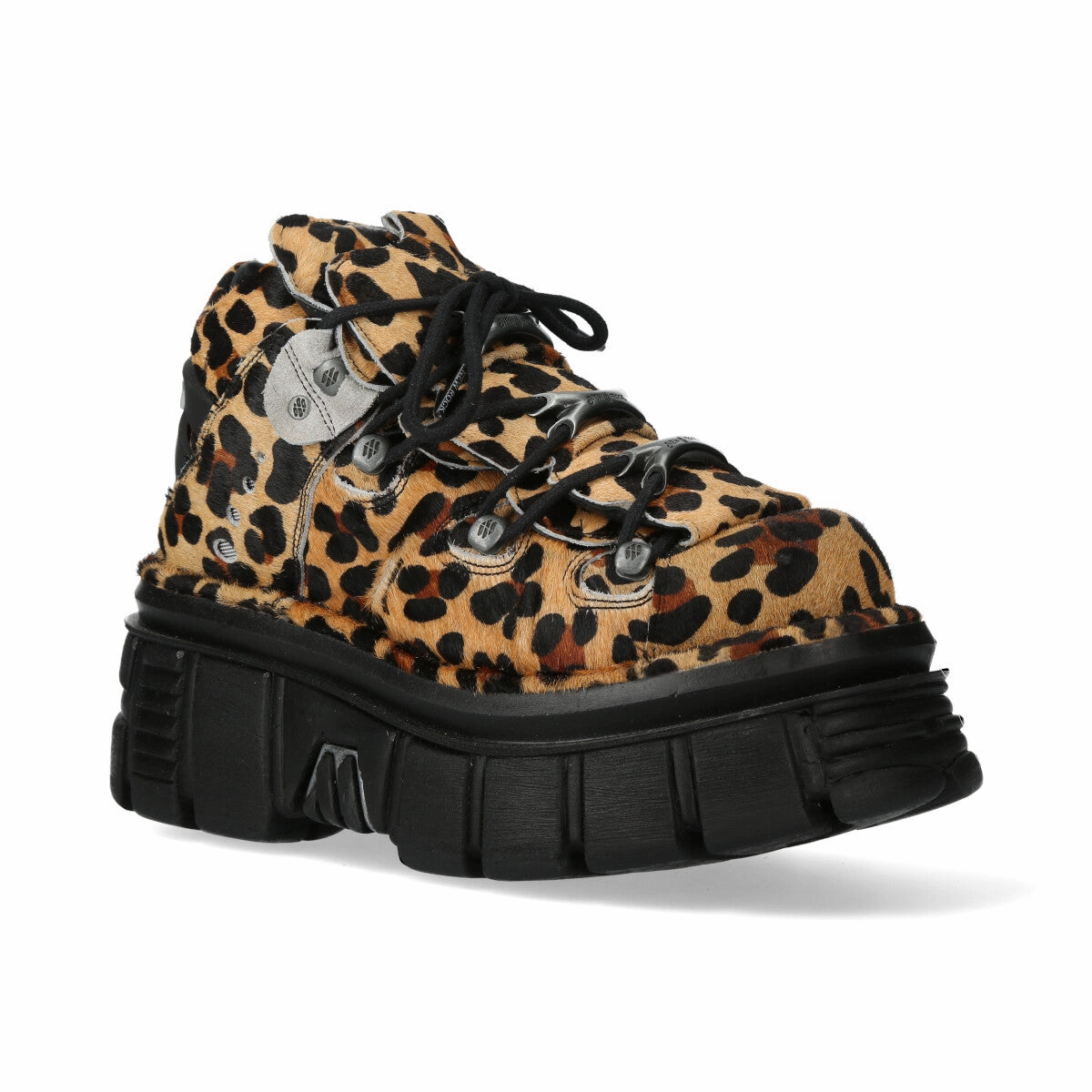New Rock M-106-C192 Leopard Brown Leather Gothic Ankle Boots Canvas Lite Pull On Style