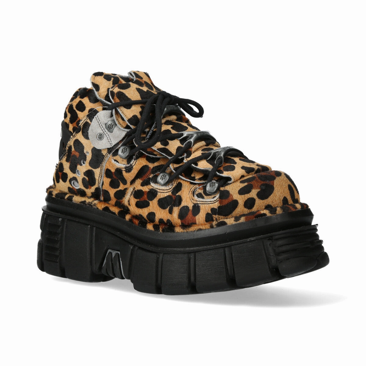 New Rock M-106-C192 Leopard Brown Leather Gothic Ankle Boots Comfortable Feel