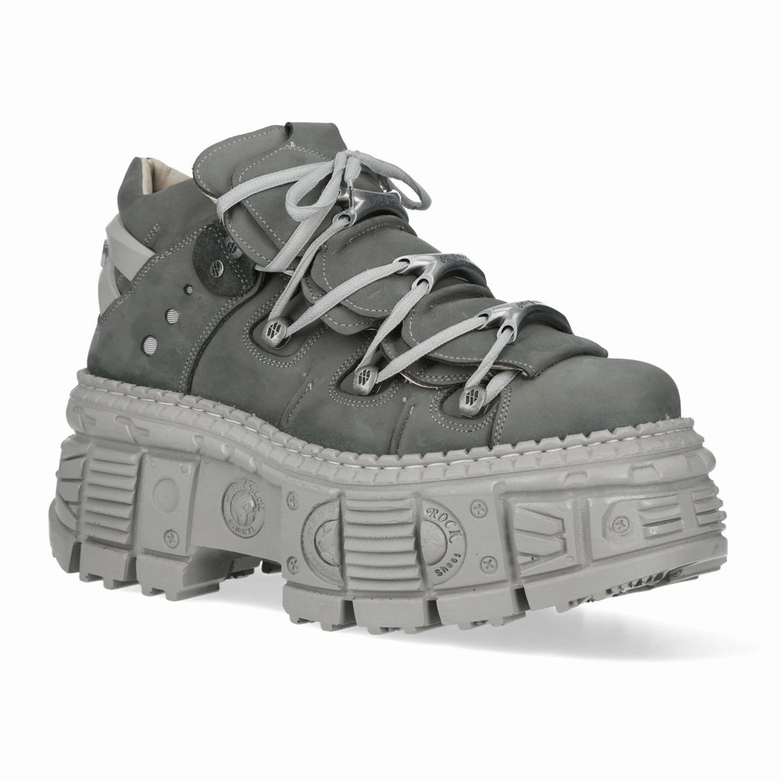 New Rock M-106WALL-C63 Grey Leather Urban Gothic Ankle Boots Dual Lined
