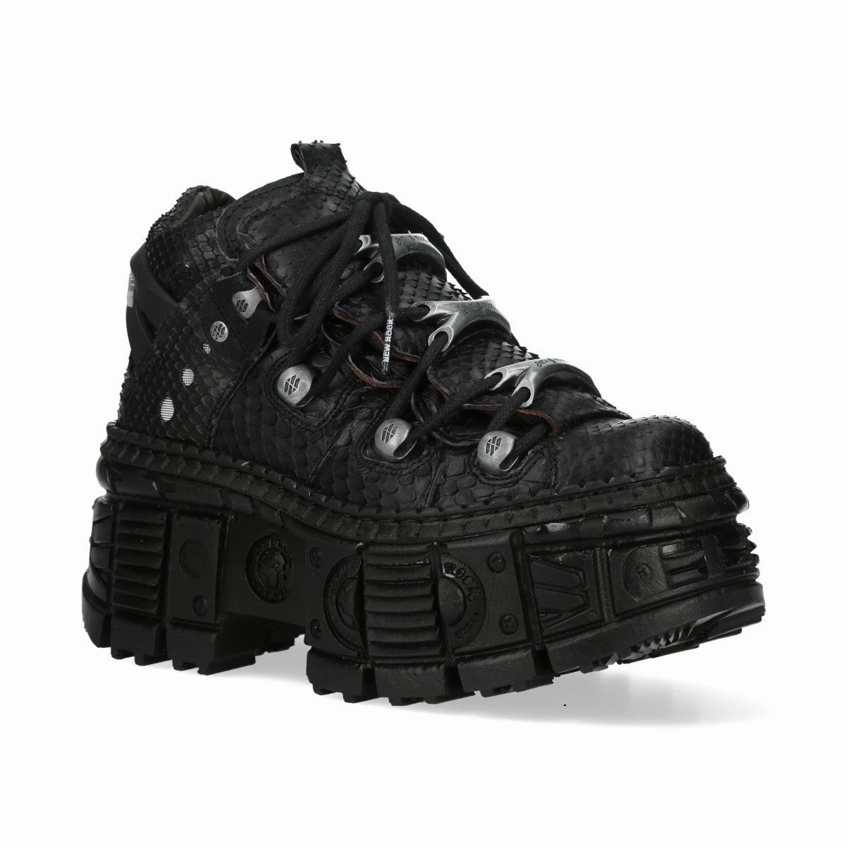 Rugged Comfort New Rock M-106WALL-C65 Python Black Leather Platform Ankle Boots