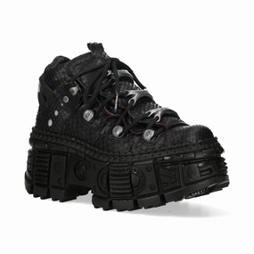 New Rock M-106WALL-C65 Python Black Leather Platform Ankle Boots Quick Drying Mountain Climber Tiger Mark
