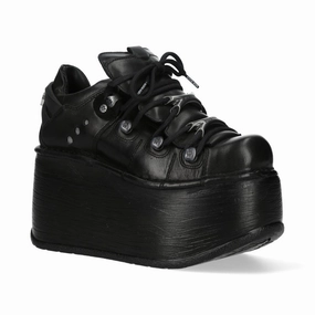 New Rock M-120N-C96 Black Leather Gothic Chunky Platform Ankle Boots Anti Friction