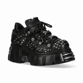 Reinforced Form Adventure Journey Street Cool New Rock M-120NR-C1 Black Leather Gothic Platform Ankle Boots