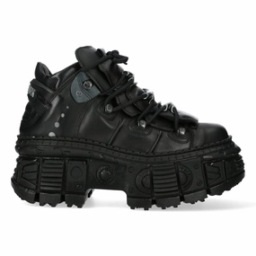 Tough Weather Walking New Rock Metallic Ankle Black Leather Boots-WALL106-S12