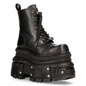 New Rock Metallic Black Leather Military Boots- MILI083CCT-C4 Rugged Built All Day Worker