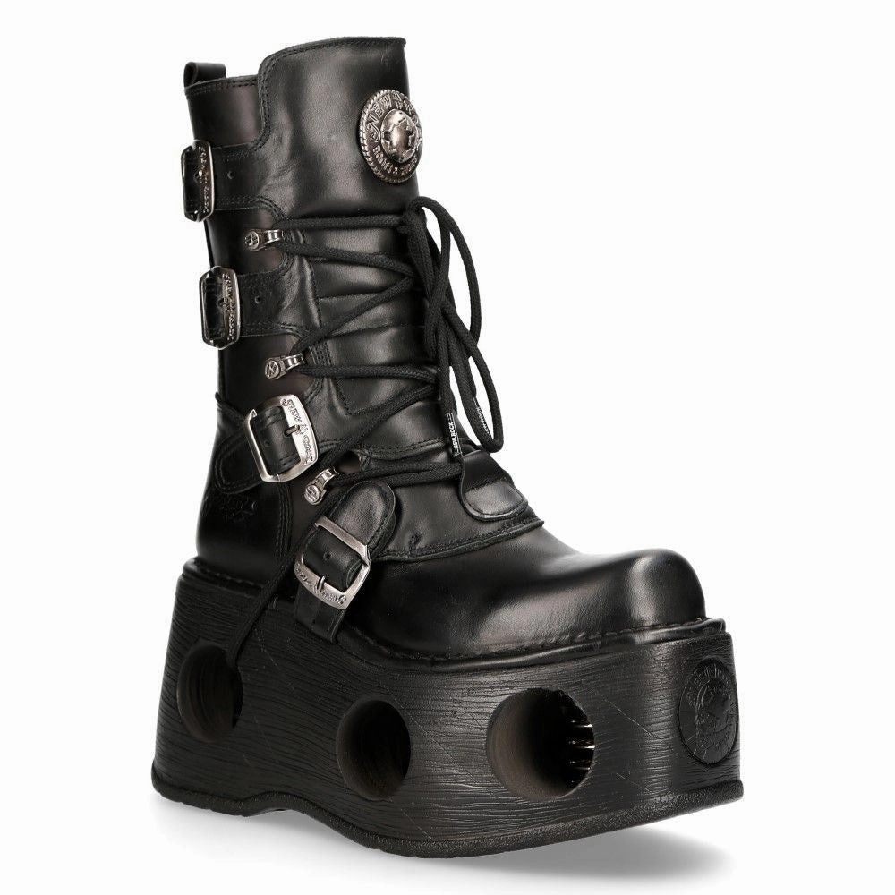 High Traction Trail Runner New Rock Metallic Black Leather Neptuno Gothic Boots-373-S2