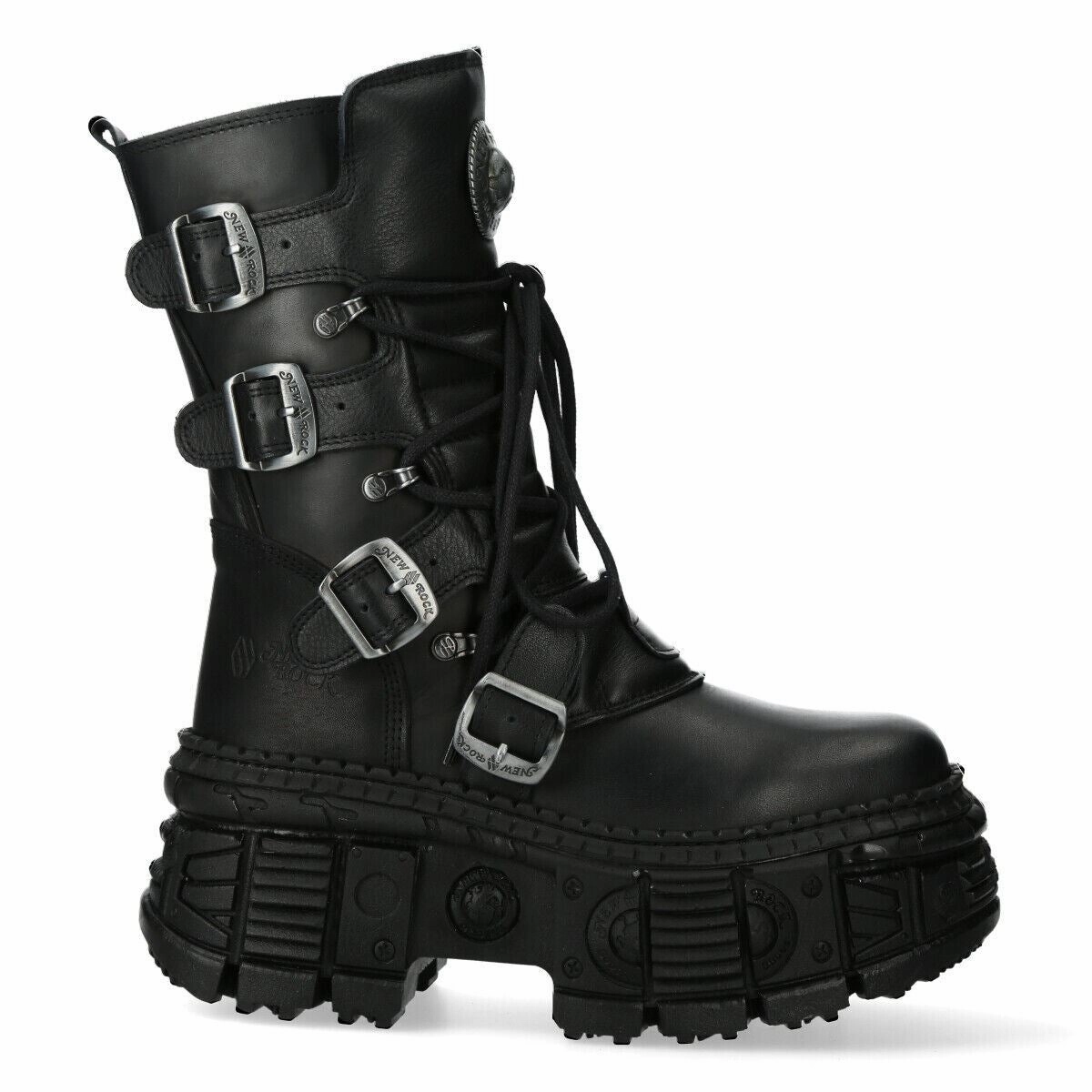 New Rock Mid-Calf Leather Goth Boots-WALL373-S5 Patent Glow