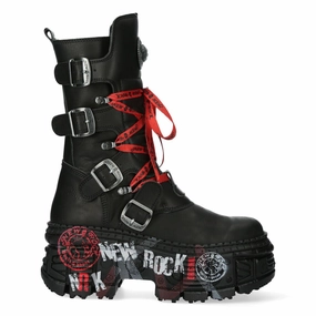 New Rock Mid Calf Punk Leather Boots-WALL028B-C1 Seamless Comfort All Day Worker Deep Freeze