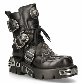 Insulated Fit Abrasion   Resistant New Rock Silver Cross Black Leather Biker Boots-407-S1