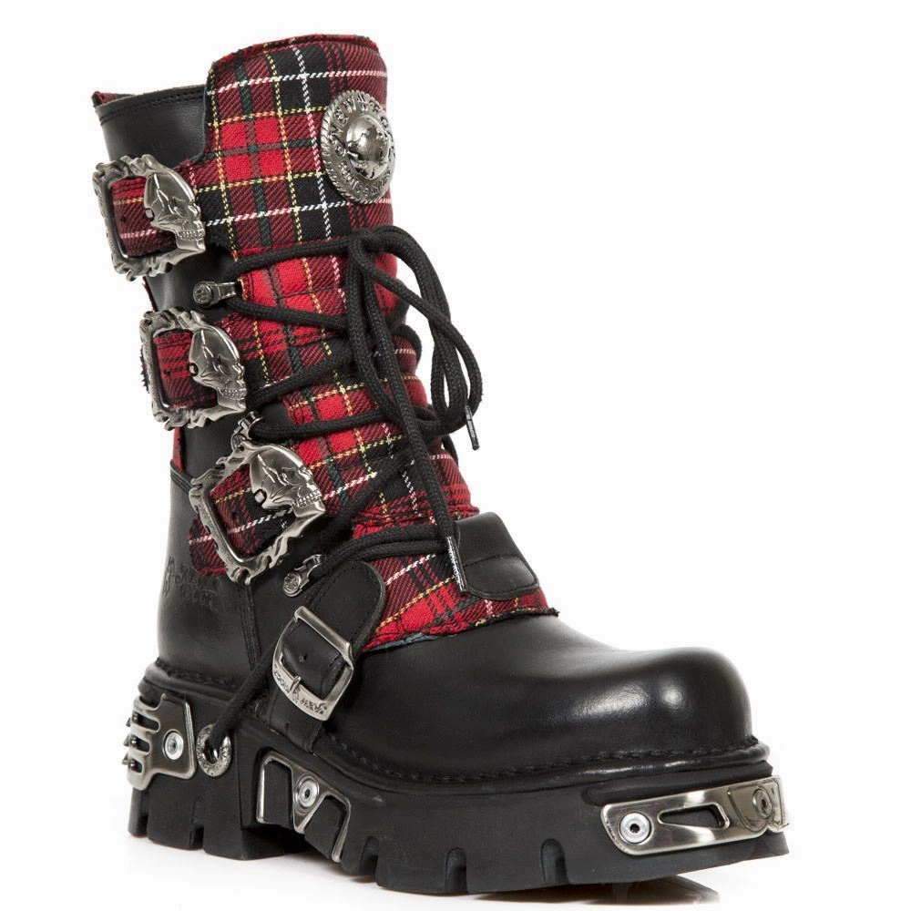 Reinforced Seams Feather Light Weather Resistant User New Rock Tartan Leather Gothic Boots-391T-S1