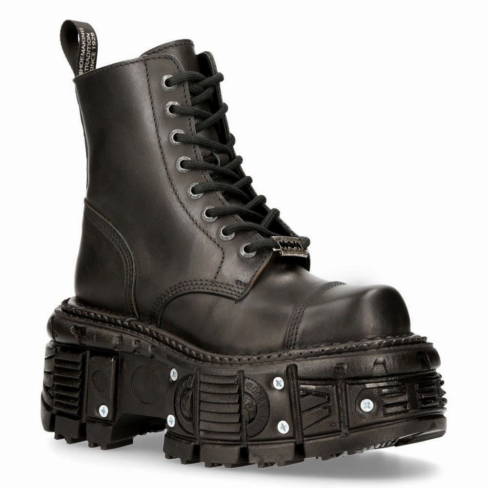 New Rock Unisex Black Leather Combat Platform Boots- TANK083-C1 Holiday Feel Comfort Ankle