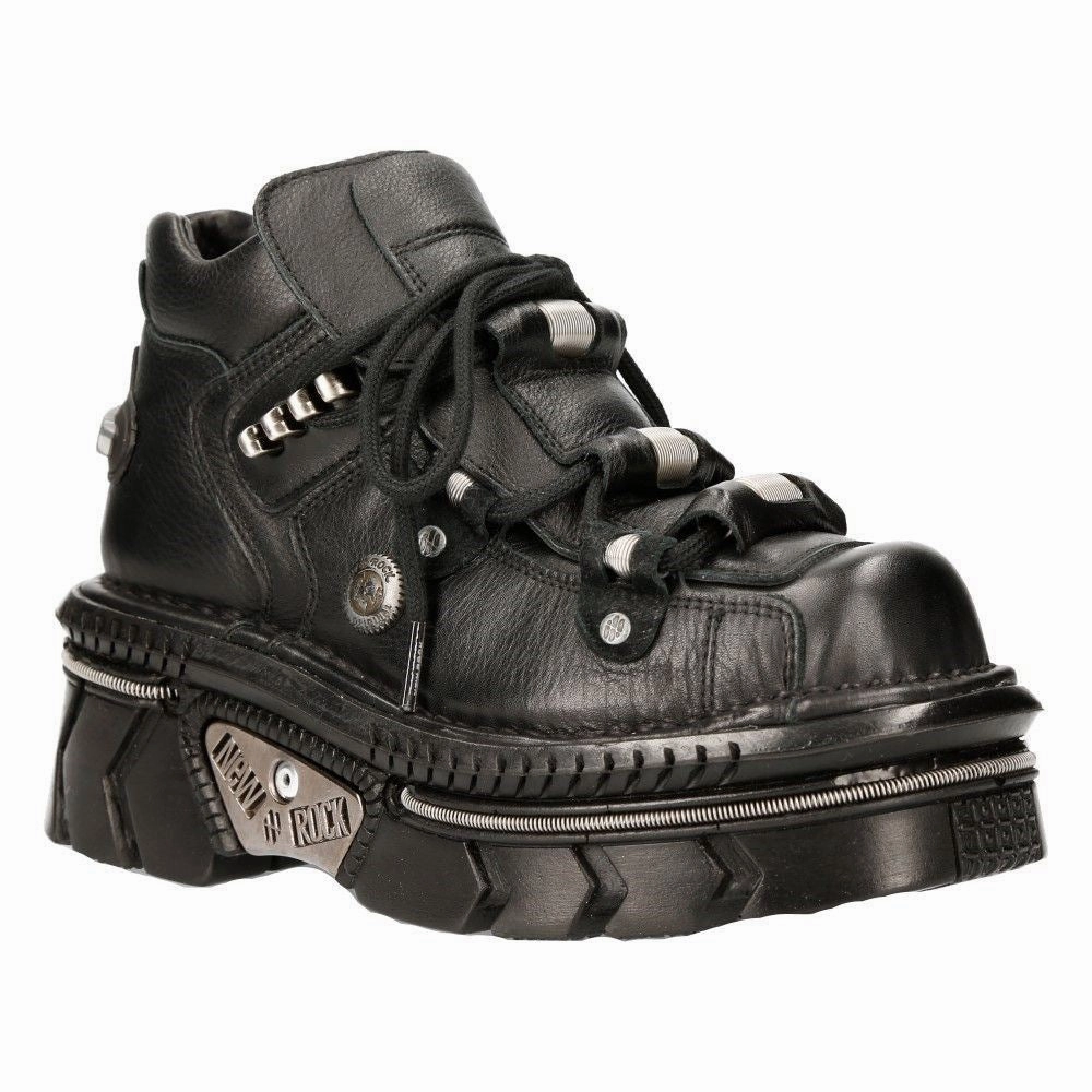 Flexibility Design New Rock Unisex Metallic Black Leather Gothic Techno Boots- M-215-S6