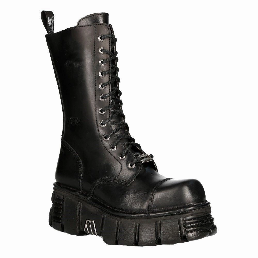 Comfortable Grip Workwear Style New Rock Unisex Metallic Black Techno Biker Boots- M-MILI211C-C1