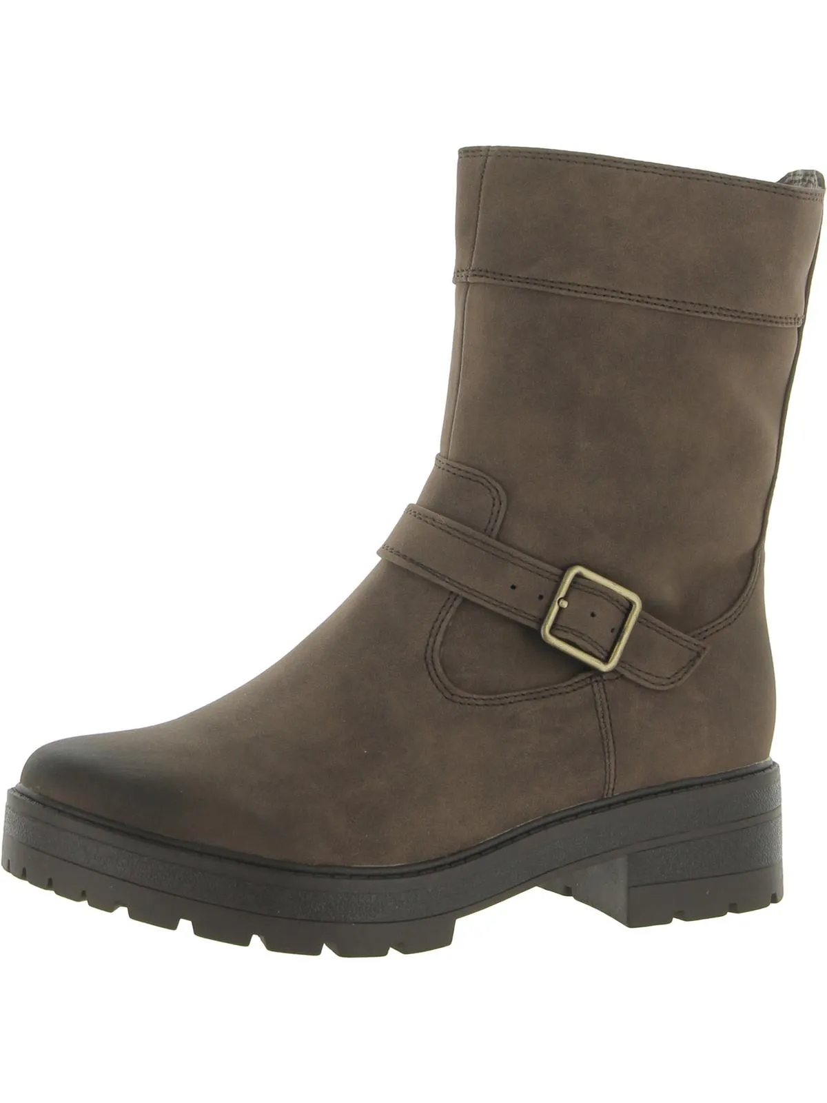 Minimal Silhouette Newport     Womens Faux Leather Block Heel Mid-Calf Boots