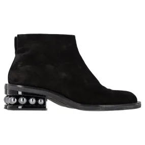 Nicholas Kirkwood Casati Pearl-Embellished Ankle Boots in Black Suede Anti Odor Protective Finish Hiking Trails