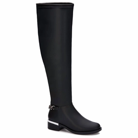 Earth Tones Sporty Vibe Women's Tall Riding Boots With Chain Accent In Black