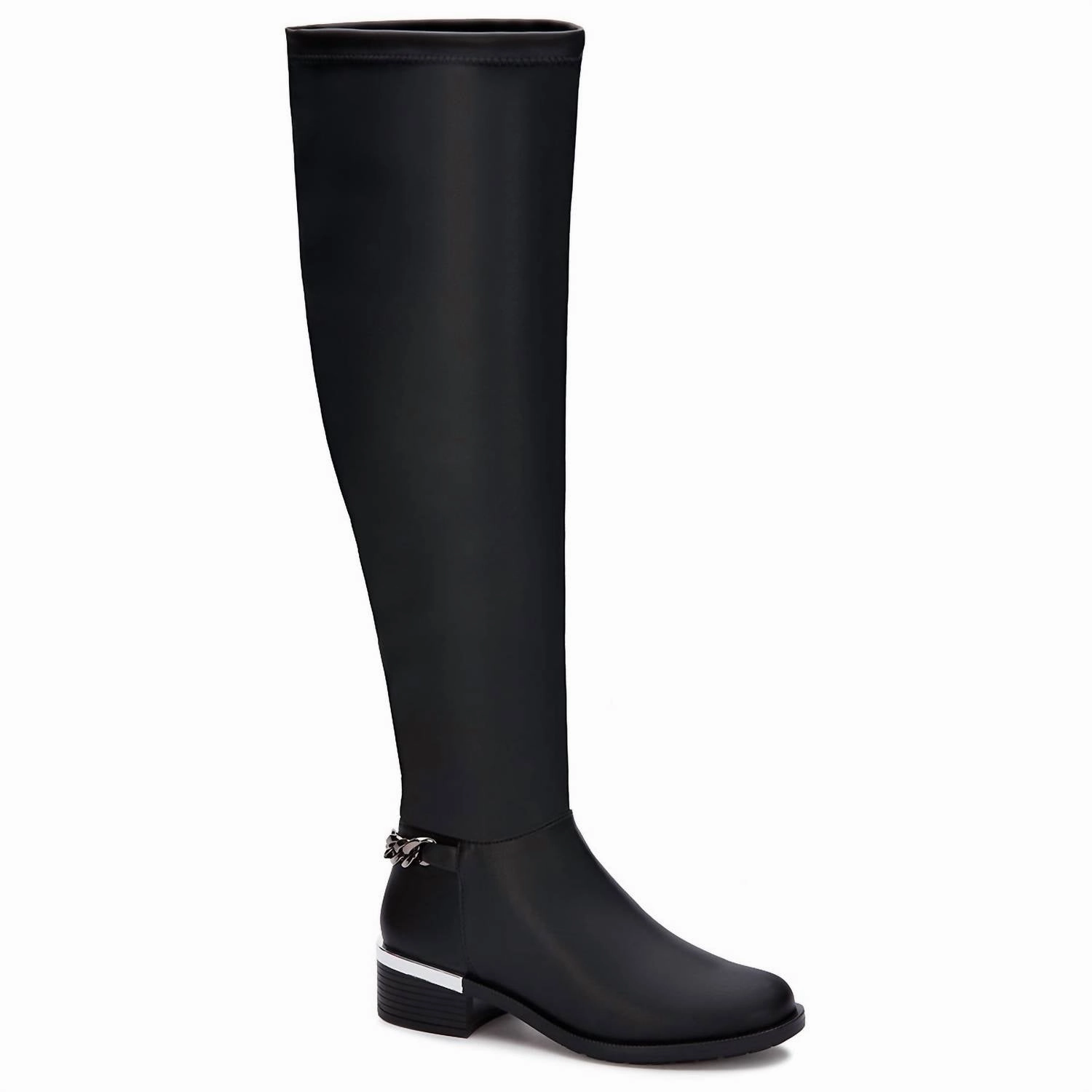 Women's Tall Riding Boots With Chain Accent In Black ground grip