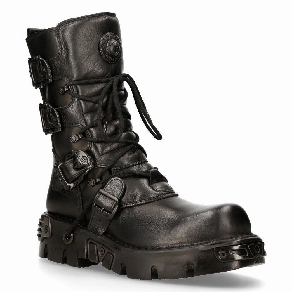 New Rock Black Leather Mid-Calf Boots-391-S18 Insulated Urban Traveler Breathable Weekend Wanderer