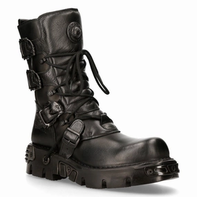 New Rock Black Leather Mid-Calf Boots-391-S18 Adventure Wear Quick Drying Urban Commute