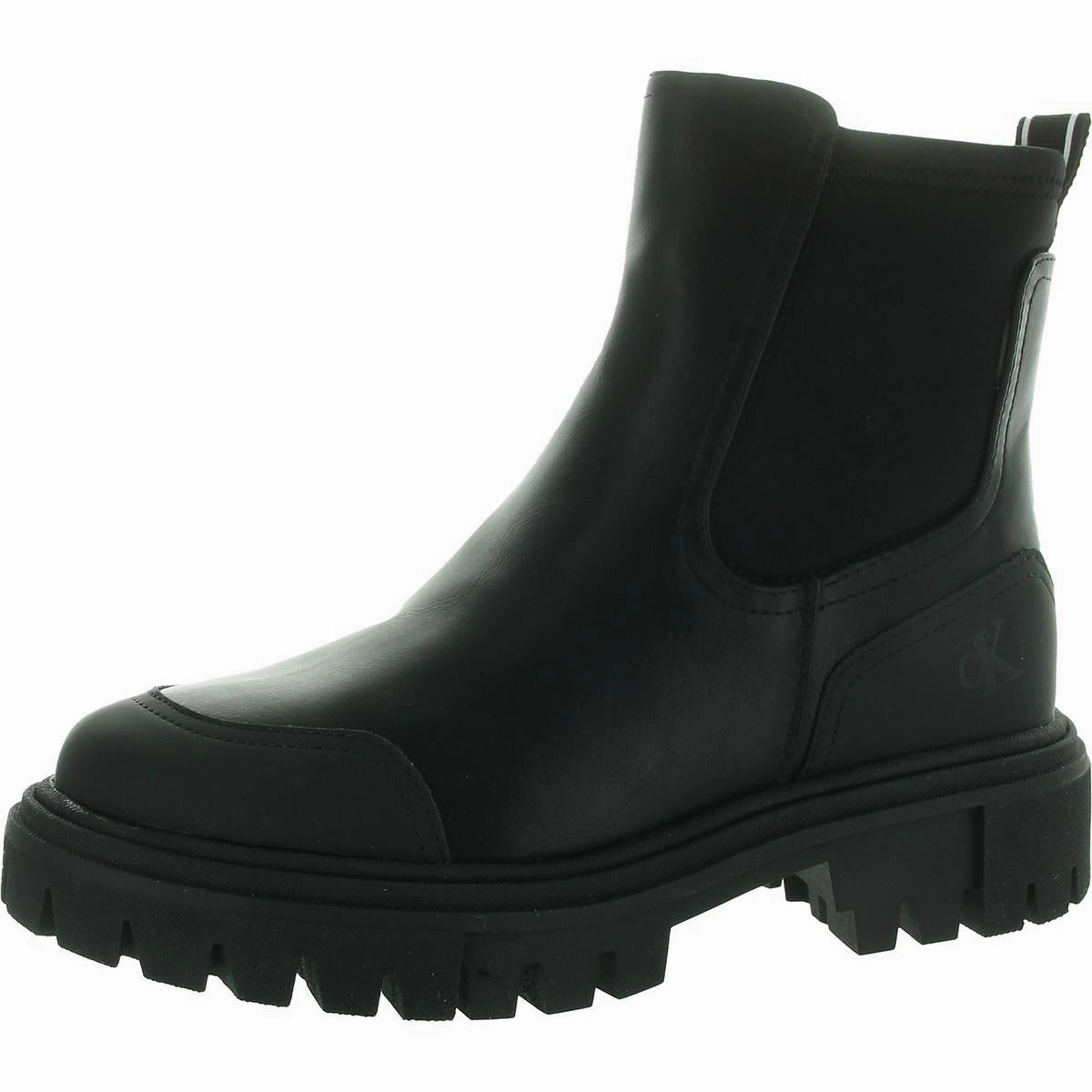 REMOLA Womens Lugged Sole Faux Leather Ankle Boots Easy Layer Slip Resistant Weather Resistant User