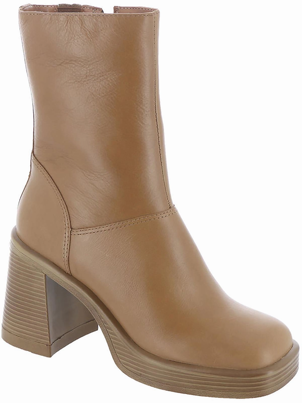 natural materials Fantsie Womens Leather Square Toe Mid-Calf Boots