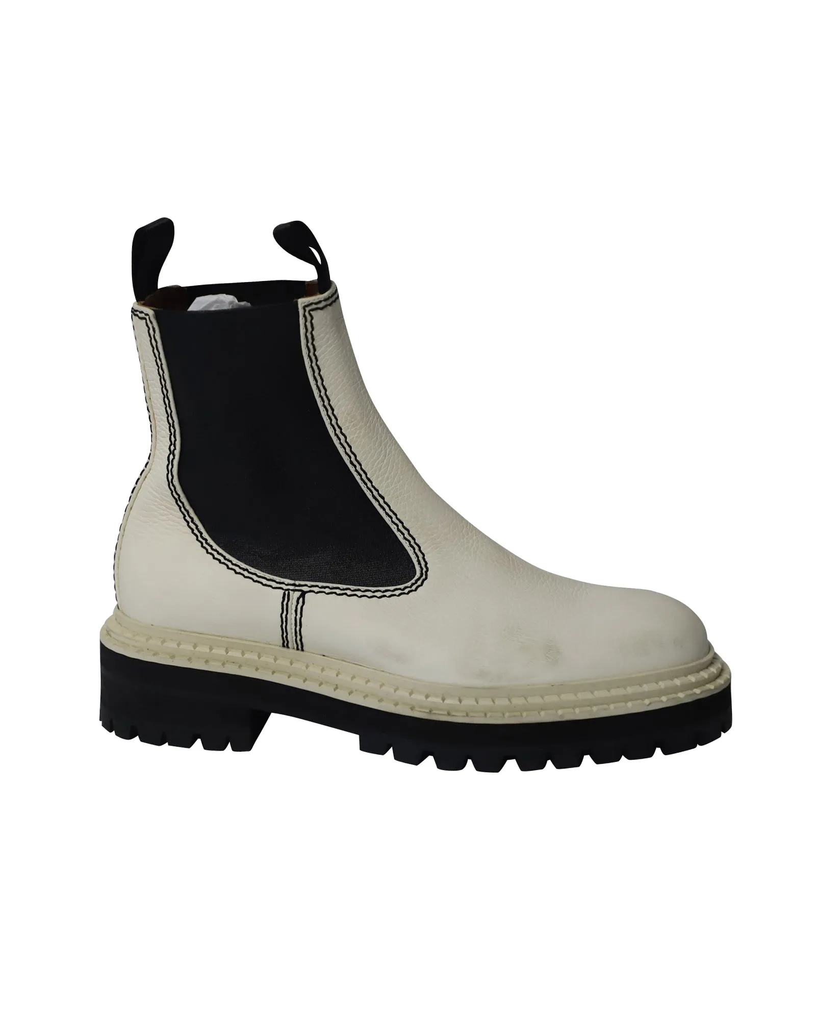 Proenza Schouler Lug Sole Chelsea Boots in White Calfskin Leather Non Marking Good Traction