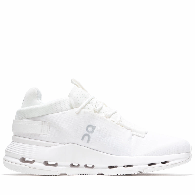 On Cloudnova 2 - All White running with a friend shoes