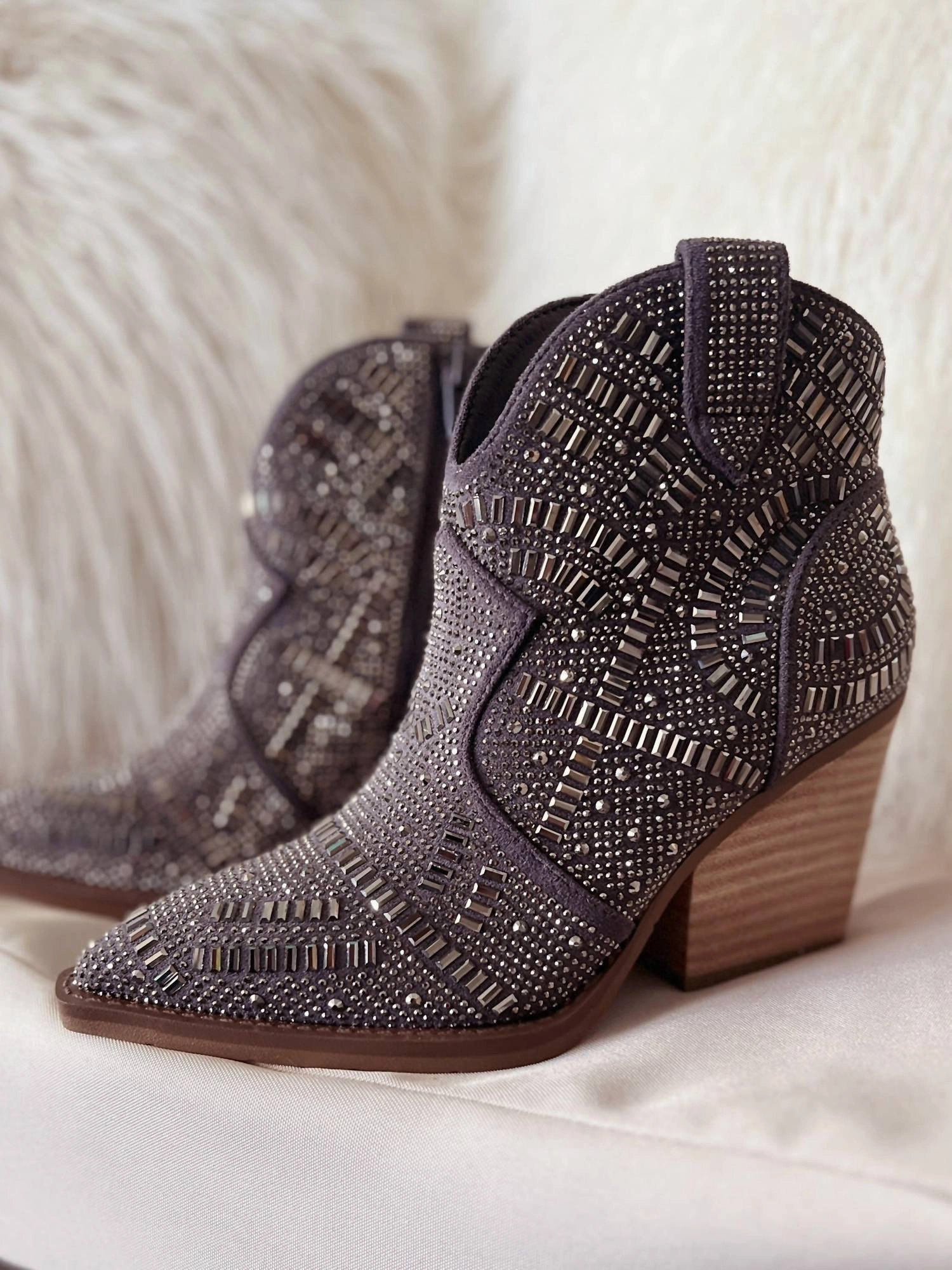 One Day Rhinestone Fashion Booties In Grey Insulated River Crossing Anti-slip