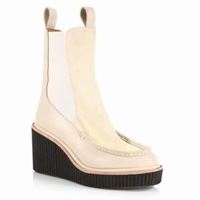 Rag & Bone Women's Sloane Suede & Leather Chelsea Boots Beige Paloma Wedge Crisp Edge Padded Interior Work Commute