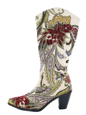 Cool Look Crystal Embellished Boot In Beige