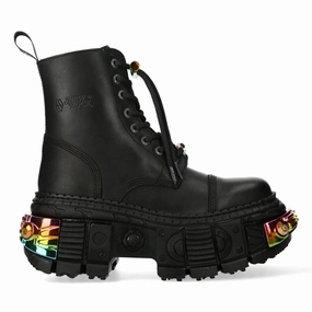 Comfortable Movement Bootie Cut New Rock Black Platform Leather Boots-WALL83CCT-S8