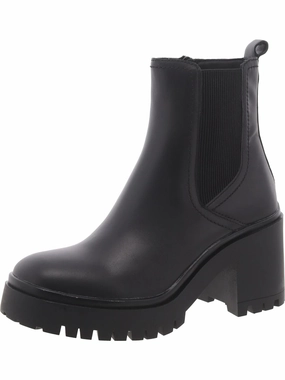 Womens Leather Lugged Sole Ankle Boots Grippy Outsole Snowy Path Seamless Comfort Windy Weather