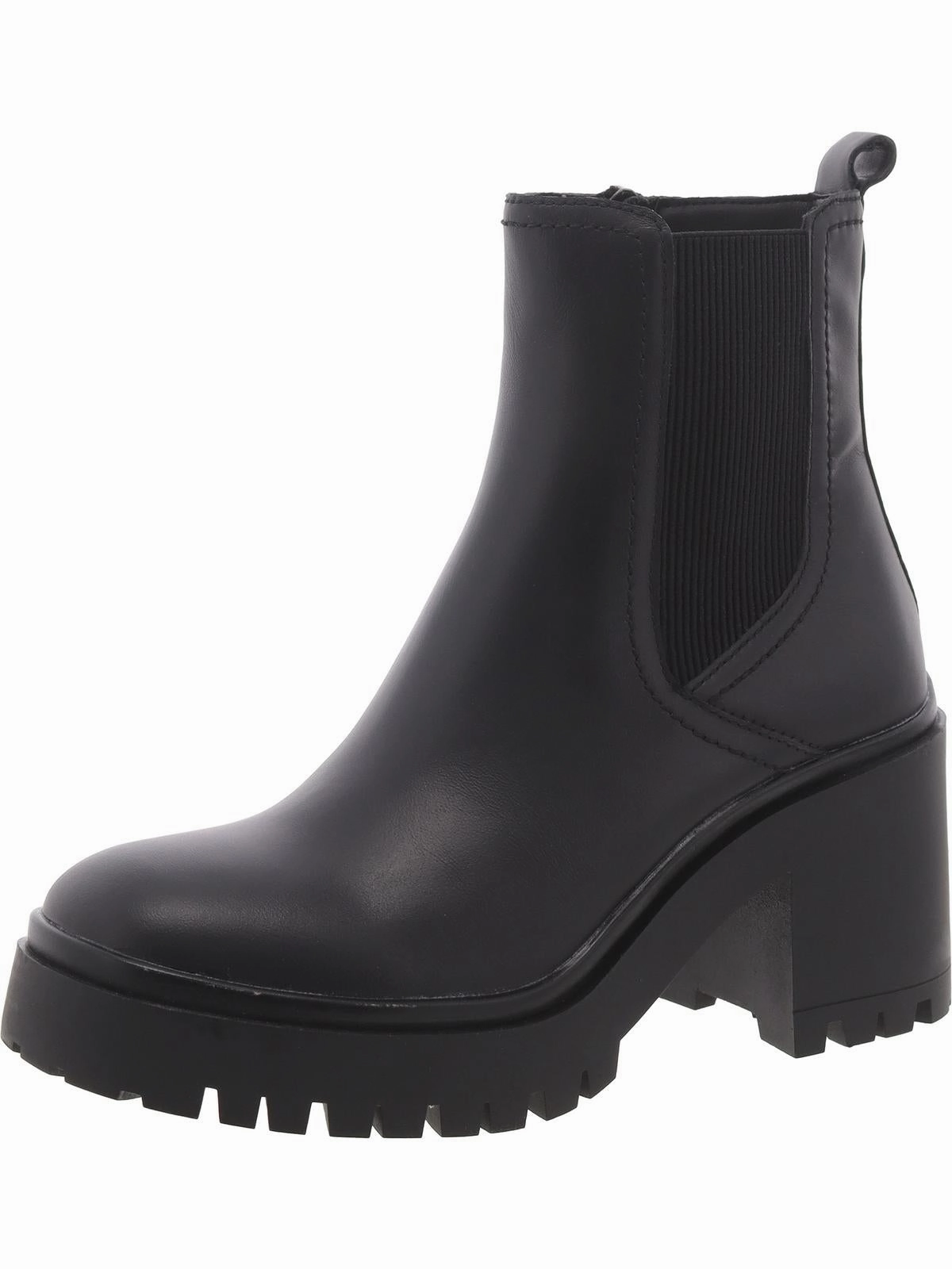 Womens Leather Lugged Sole Ankle Boots Grippy Outsole Snowy Path Seamless Comfort Windy Weather