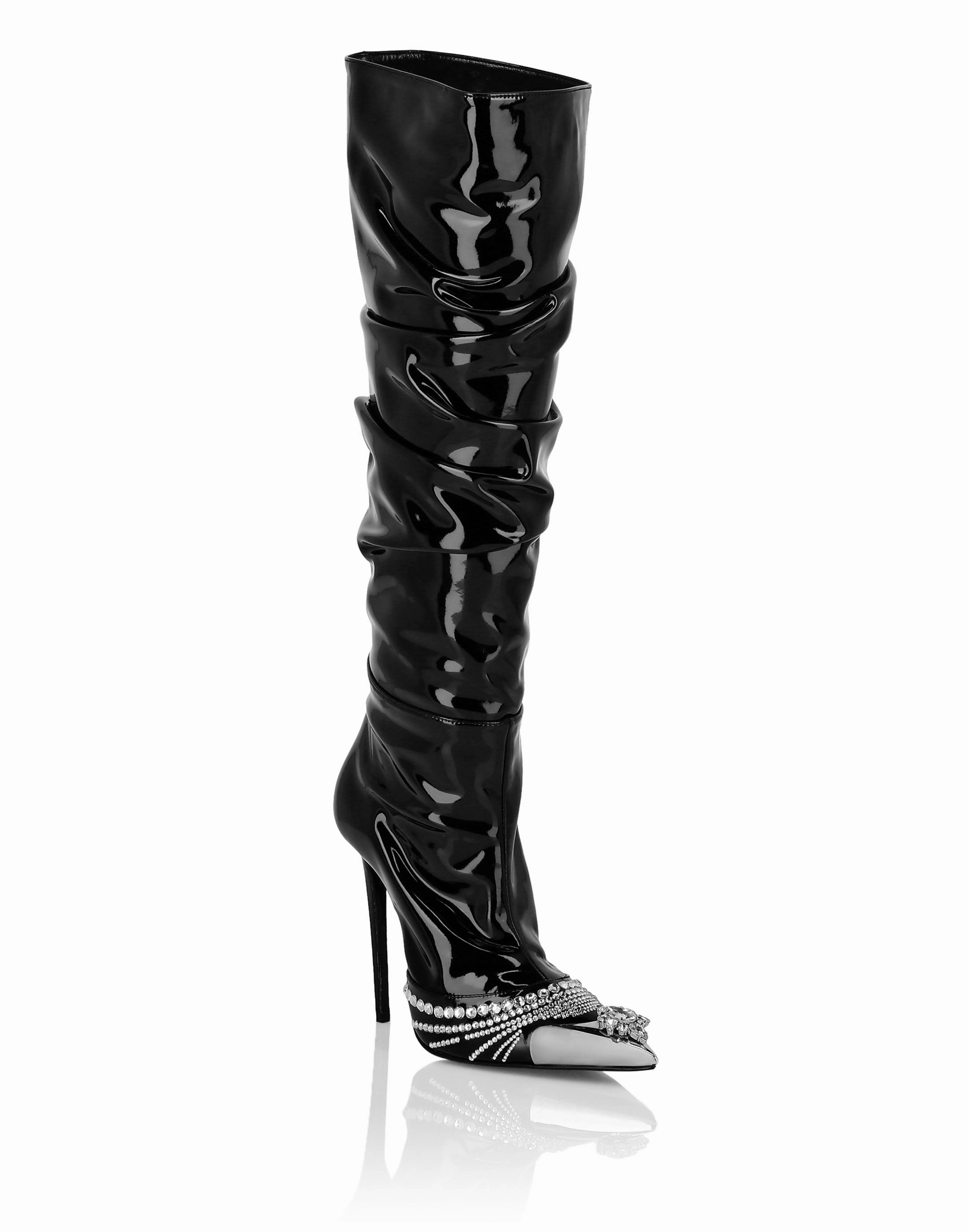 Minimal Silhouette orthopedic Patent Leather Boots Hi-Heels